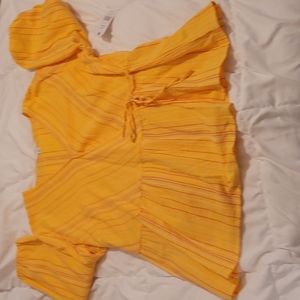 Time and Tru yellow pinstriped peplum with tie waist